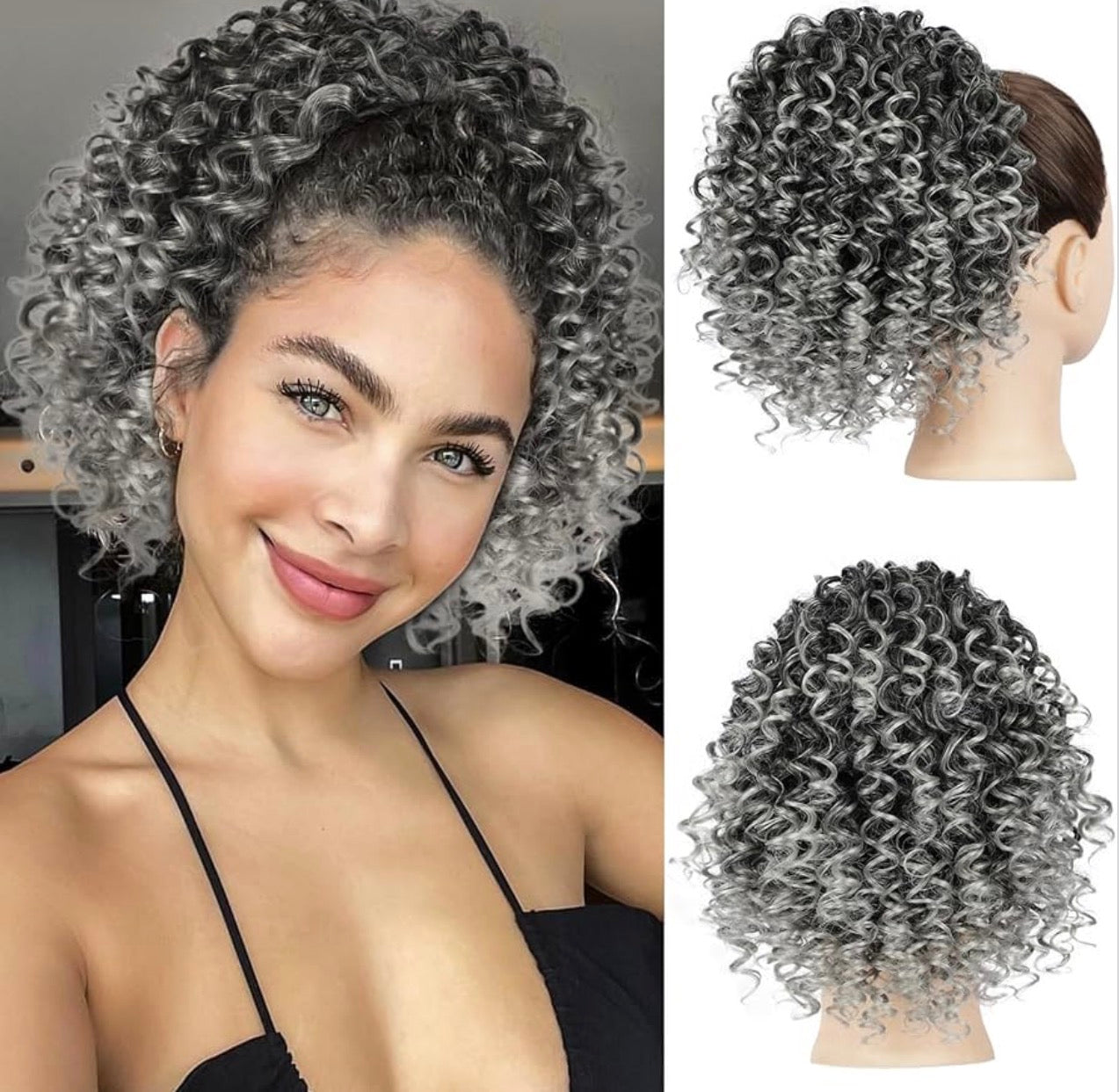 SALT & PEPPER CURLY PONYTAIL