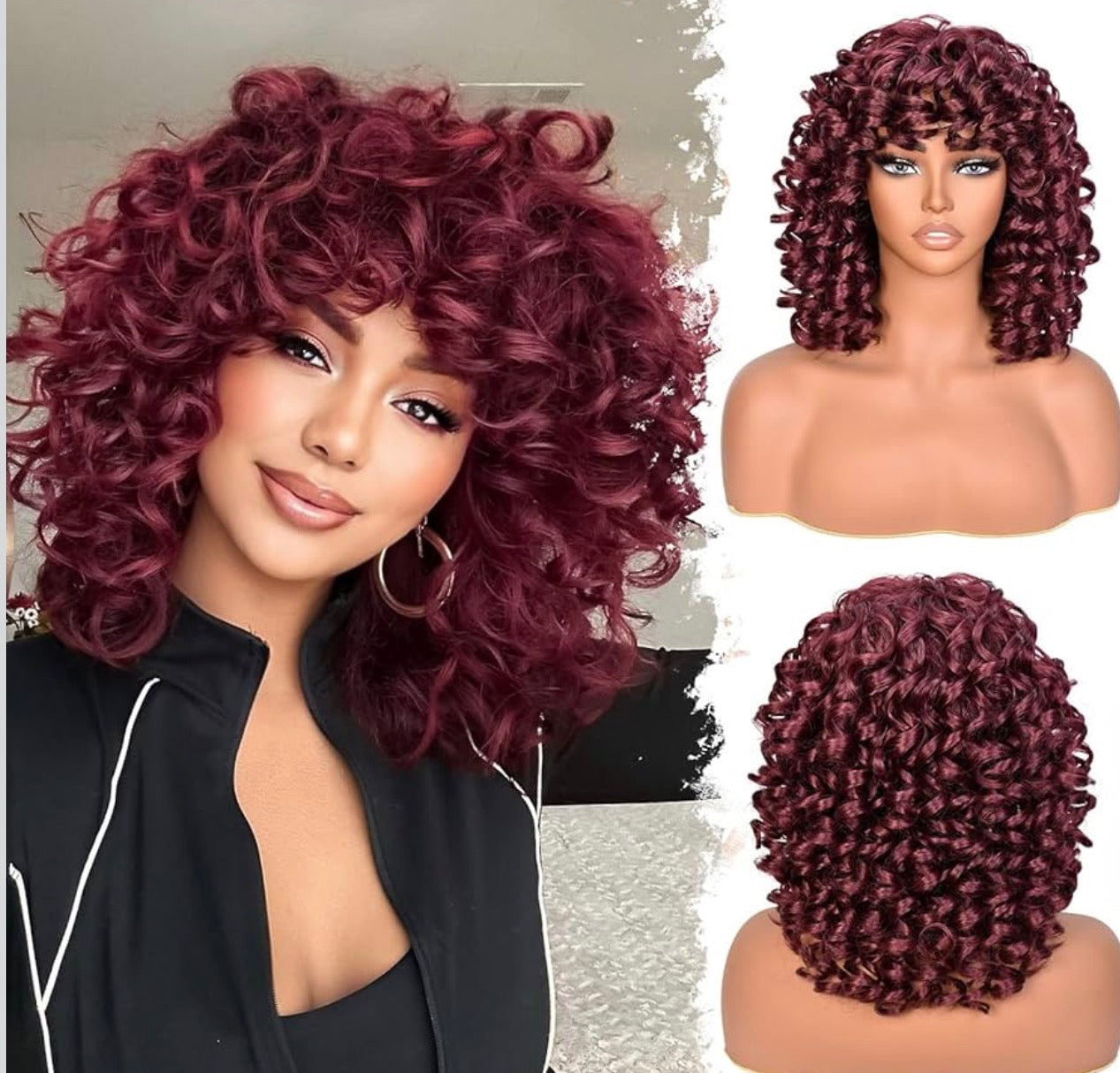BURGUNDY CURLY WIG CABELLO 100% NATURAL