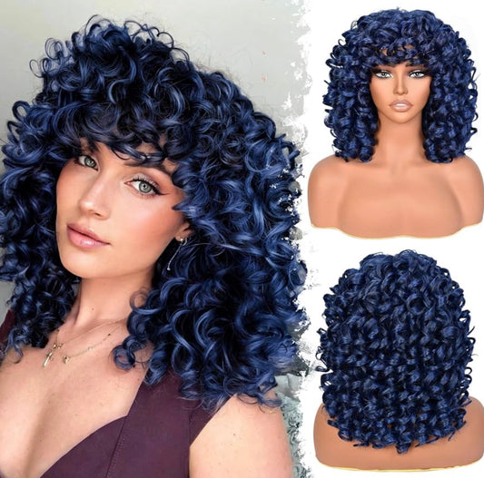 BLUE CURLY WIG CABELLO 100% NATURAL