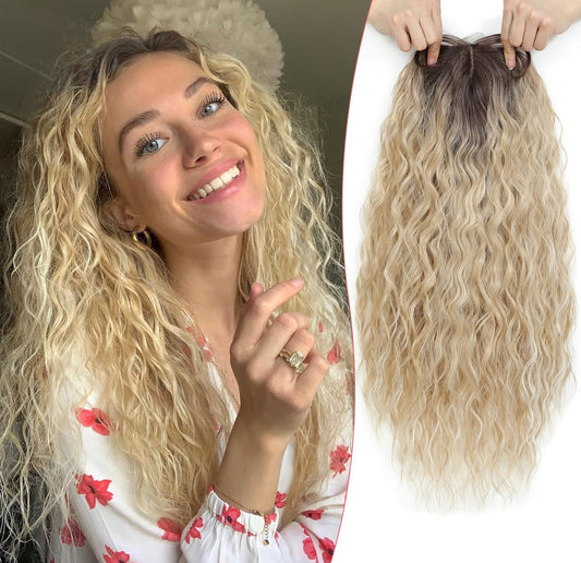 TOPPER CURLY DARK BLONDE W BLACK ROOTS