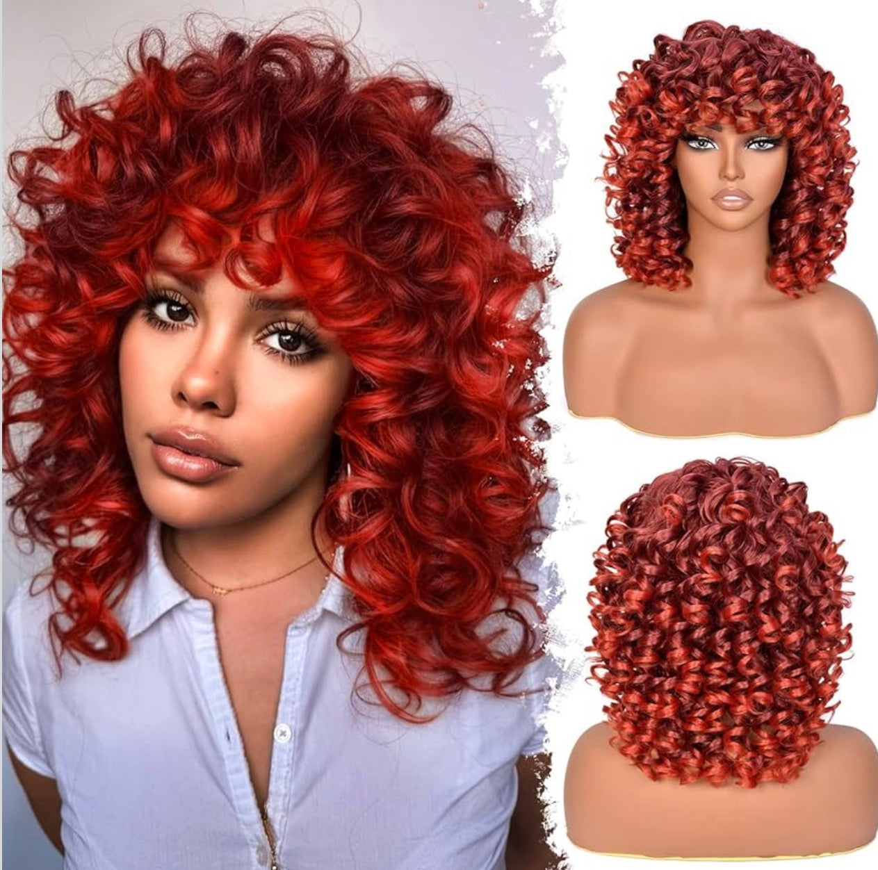 RED CURLY WIG CABELLO 100% NATURAL